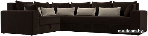 Угловой диван Лига диванов Майами Long 92 левый (микровельвет коричневый/подушки коричневые/бежевые)