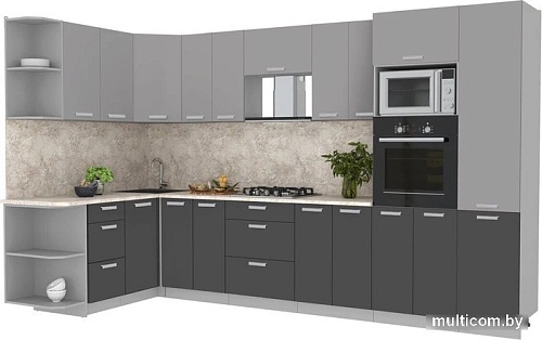Готовая кухня Интерлиния Мила Лайт 1.68x3.4 левая (серебристый/антрацит/малага)