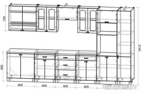 Готовая кухня Интерлиния Мила Деко 3.6 (белый-белый-кастилло темный)