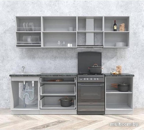 Кухня Интерлиния Интерлиния Мила Матте 2.6 Б (океан/луна/травертин серый)