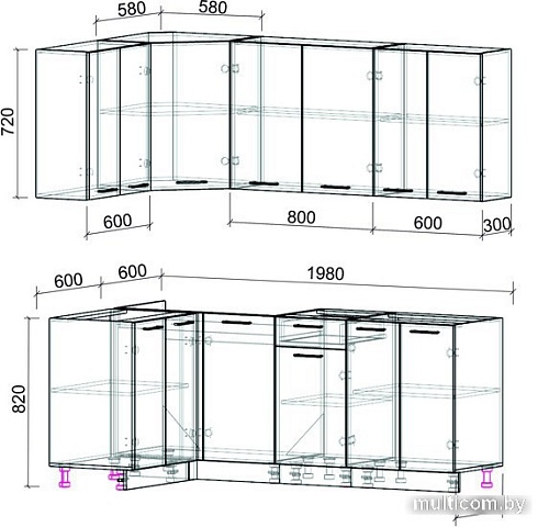 Готовая кухня Интерлиния Мила Лайт 1.2x2.0 без столешницы (салатовый/дуб венге)