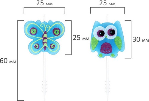 Набор свечей для торта Золотая сказка Совы и бабочки 591465 (5 шт)