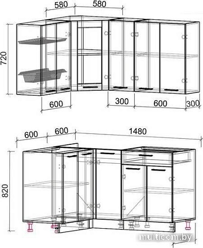 Готовая кухня Интерлиния Мила 12x15 без столешницы (дуб молочный/дуб венге)