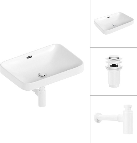 Умывальник Lauter 21441A + клапан 21190W + сифон 21635W (белый матовый)