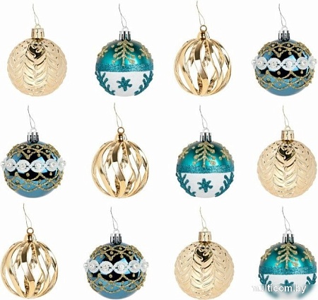 Елочная игрушка Золотая сказка 592176 (12 шт, бирюзовый/золотой)