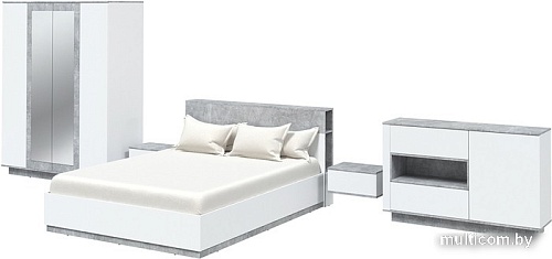 Комплект мебели для спальни Интерлиния Quartz-14 (белый платинум/бетон)