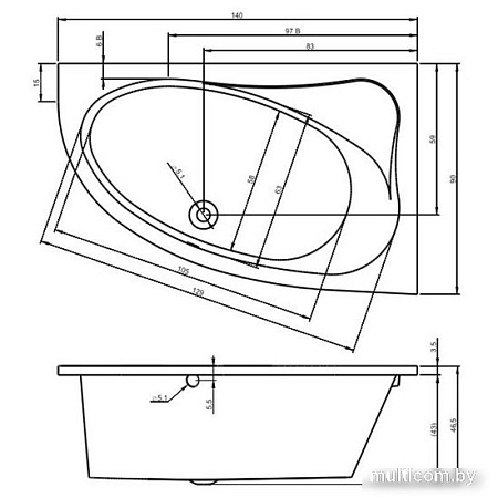 Фронтальный экран под ванну Riho Lyra 140x90x57 R 209269 P051N0500000000