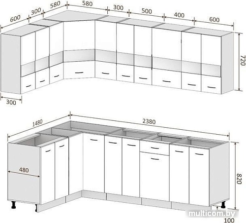Угловая кухня Кортекс-мебель Корнелия Экстра 1.5x2.4 без столешницы (дуб сонома)