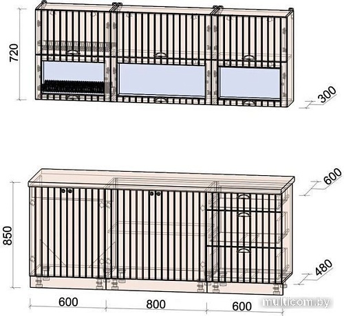 Готовая кухня Интерлиния Берес 2.0Б (дуб снежный/дуб королевский/серый каспий)