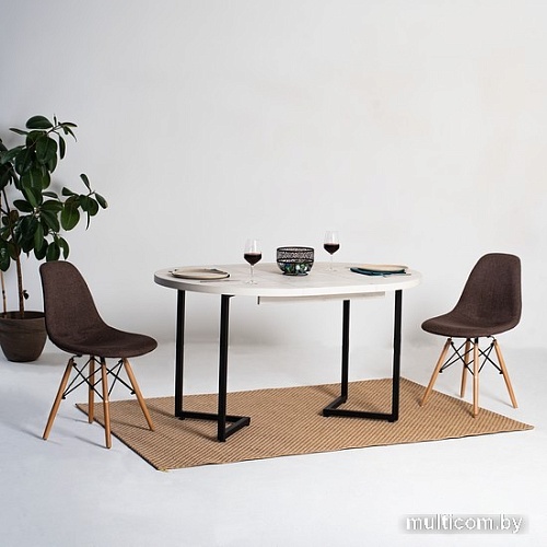 Кухонный стол Millwood Лофт Лондон Л D100 100-140x100x76 (дуб белый Craft-мет. черн.)