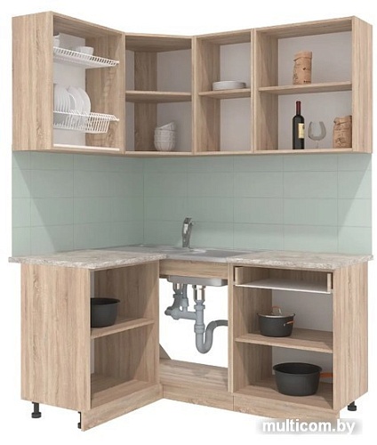 Готовая кухня Интерлиния Мила 12x18 (дуб белый-дуб золотой-дуб бунратти)