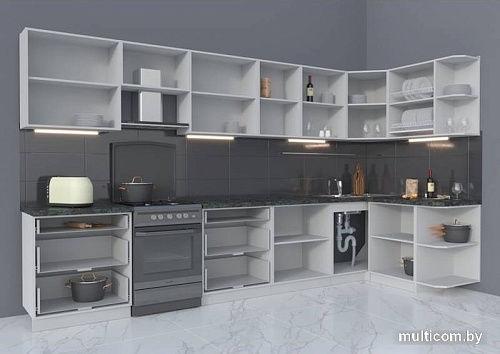 Готовая кухня Интерлиния Мила Матте 1.5x3.7 Б правая (океан-луна-травертин серый)