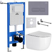 Унитаз подвесной Roxen Vortex в комплекте с инсталляцией StounFix Slim 6 в 1 966868 (кнопка: серый гранит)