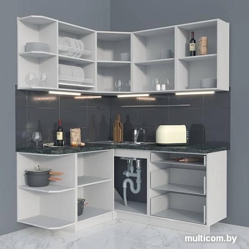 Угловая кухня Интерлиния Мила Матте 1.5x1.7 А левая (белый/луна/опал светлый)