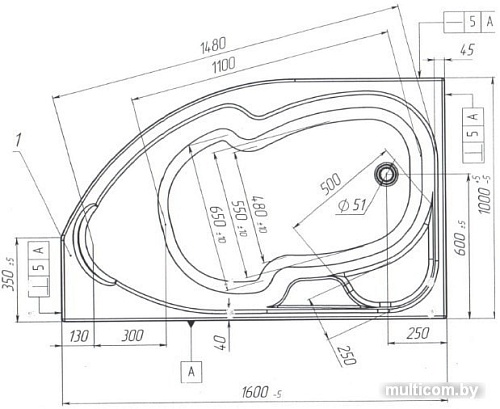 Ванна 1Марка Diana 160x100 R (с каркасом и экраном)