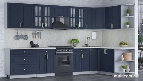 Готовая кухня Интерлиния Мила Шато 1.7x3.5 правая (индиго/индиго/опал светлый)