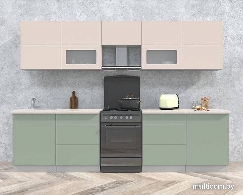 Кухня Интерлиния Мила Матте 3.0 Б (слоновая кость/мята/травертин серый)
