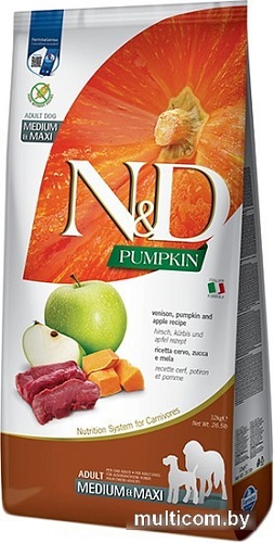 Сухой корм для собак Farmina N&D Pumpkin Venison & Apple Adult Medium & Maxi (для взрослых средних и крупных пород с олениной, тыквой и яблоком) 12 кг