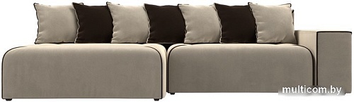 Угловой диван Лига диванов Кёльн 242 левый 105079 (микровельвет бежевый/подушки коричневые)