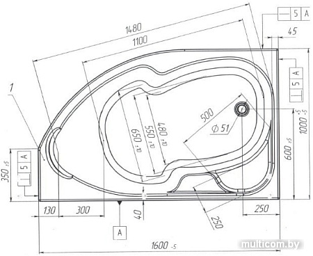 Ванна 1Марка Diana 160x100 R (с каркасом)