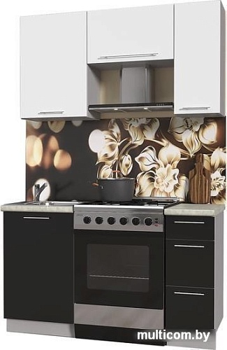 Кухня Интерлиния Мила Пластик 1.4 А (черный глянец/белый глянец/опал светлый)