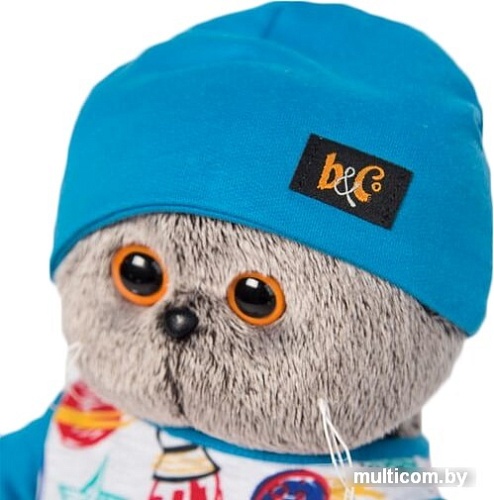 Классическая игрушка Basik & Co Басик в футболке космос и в шапочке (25 см)