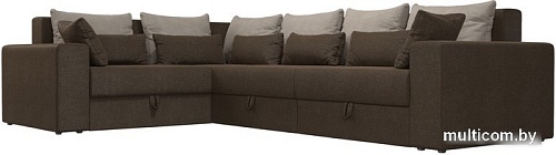 Угловой диван Лига диванов Майами Long 92 левый (рогожка коричневый/подушки бежевые/коричневые)