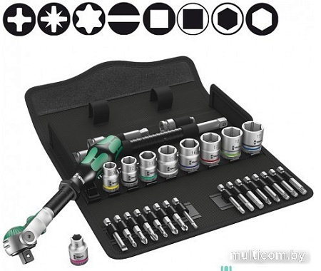 Набор трещотка с головками и битами Wera WE-004046 (29 предметов)