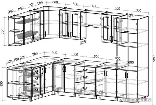 Готовая кухня Интерлиния Мила Крафт 1.88x3.0 левая (дуб английский/дуб полярный)