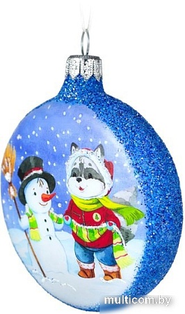 Елочная игрушка Грай Медальон Енотик со снеговиком Ф-106