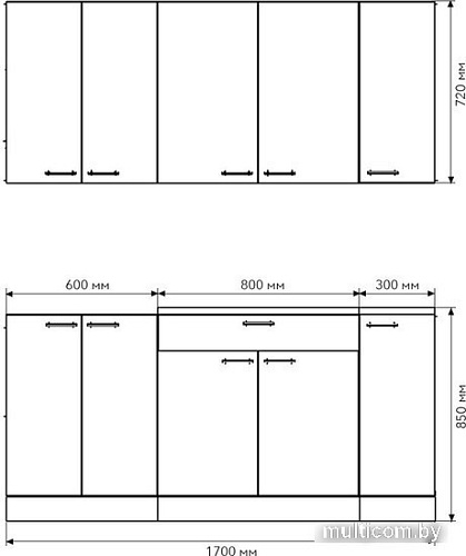 Готовая кухня Агута Альфа 1.7 (дуб золотой/сатин/кастилло темный)