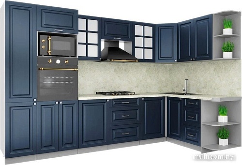 Готовая кухня Интерлиния Мила Шато 1.68x3.2 ВТ правая (индиго/индиго/опал светлый)