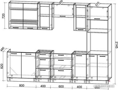 Готовая кухня Интерлиния Мила 2.8 ВТ без столешницы (салатовый/дуб венге)