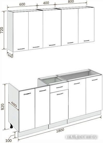 Готовая кухня Кортекс-мебель Корнелия Лира-лайт 1.8м (крем/капучино/дуб бунратти)