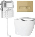 Унитаз приставной Roxen Antares в комплекте с инсталляцией Attach 5 в 1 967102 (кнопка: брашированное золото)