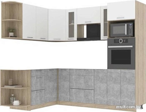 Готовая кухня Интерлиния Мила 1.68x2.4 левая без столешницы (белый платинум/бетон)