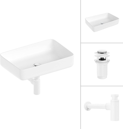 Умывальник Lauter 21487-50 + клапан 21190W + сифон 21635W (белый матовый)