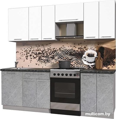 Кухня Интерлиния Мила Пластик 2.3 А (мрамор/белый глянец/кастилло темный)