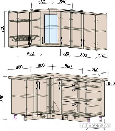Угловая кухня Интерлиния Мила Крафт 1.2x1.7 (дуб полярный)