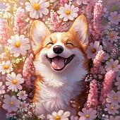 Алмазная мозаика Феникс+ Корги с ромашками 70806