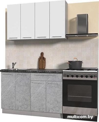 Кухня Интерлиния Мила Пластик 1.2 А (мрамор/белый глянец/кастилло темный)