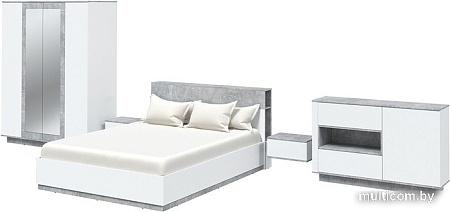 Комплект мебели для спальни Интерлиния Quartz-14 с ПМ (белый платинум/бетон)