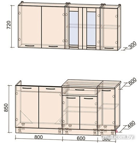 Готовая кухня Интерлиния Мила 17 (дуб золотой-бетон-дуб бунратти)