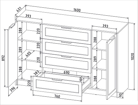 Тумба Интерлиния Концепт Тренд КТ-Т160 (антрацит/дуб английский)