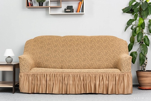 Чехол для дивана Софатэкс Стандарт ПО-1 Венеция с оборкой 01039 (кофе с молоком)