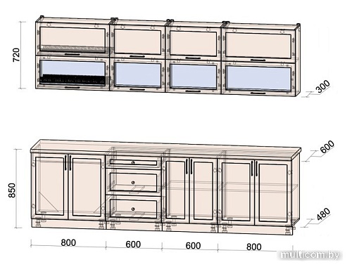 Готовая кухня Интерлиния Тренд 2.8Б (пепел/пепел/опал светлый)