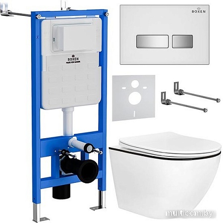 Унитаз подвесной Roxen Antares Black в комплекте с инсталляцией StounFix Slim 6 в 1 964909 (кнопка: белое стекло)