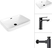 Умывальник Lauter 21441A + Sky 21СК533BS с сифоном 21635B (черный матовый)