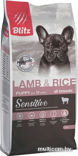 Сухой корм для собак Blitz Sensitive Puppy All Breeds Lamb & Rice (для щенков с ягненком и рисом) 15 кг