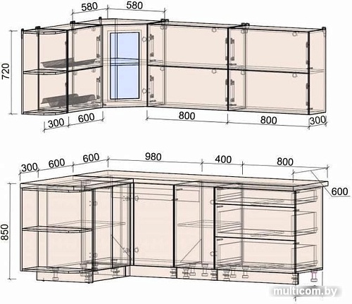 Угловая кухня Интерлиния Мила Матте 1.5x2.2 А левая (белый/белый/кастилло тёмный)